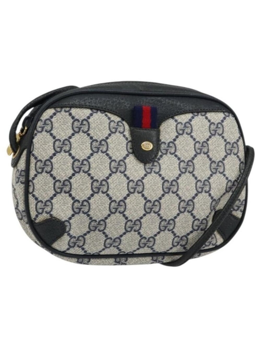 Authentic GUCCI GG Supreme Sherry Line Shoulder Bag PVC Navy Red 89 02 066